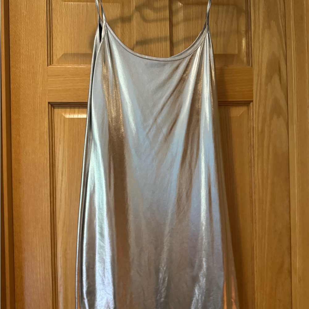 Boohoo Metallic Silver Slip Dress